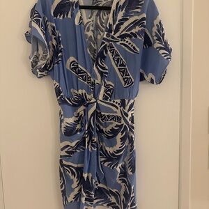 Blue and White Tropical Print Dress